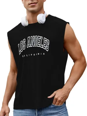 Men's Workout Tank Tops Casual Loose Fit Sleeveless Shirts Gym Muscle T-Shirts with Letter Graphic