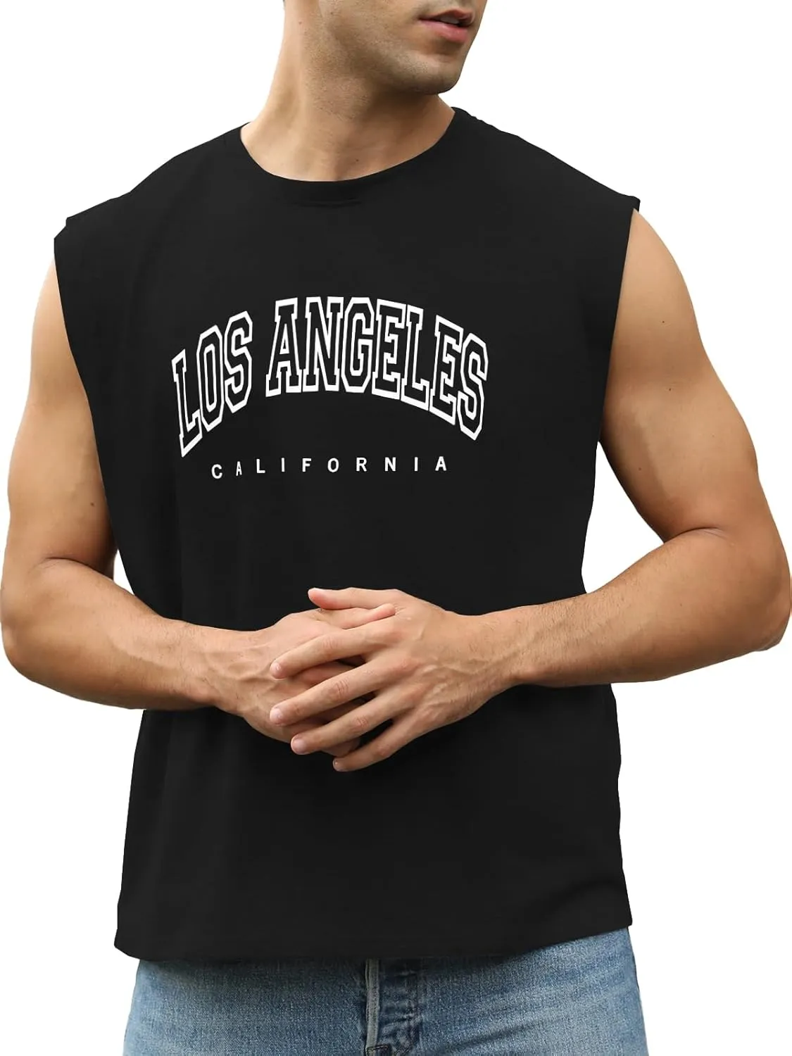 Men's Workout Tank Tops Casual Loose Fit Sleeveless Shirts Gym Muscle T-Shirts with Letter Graphic