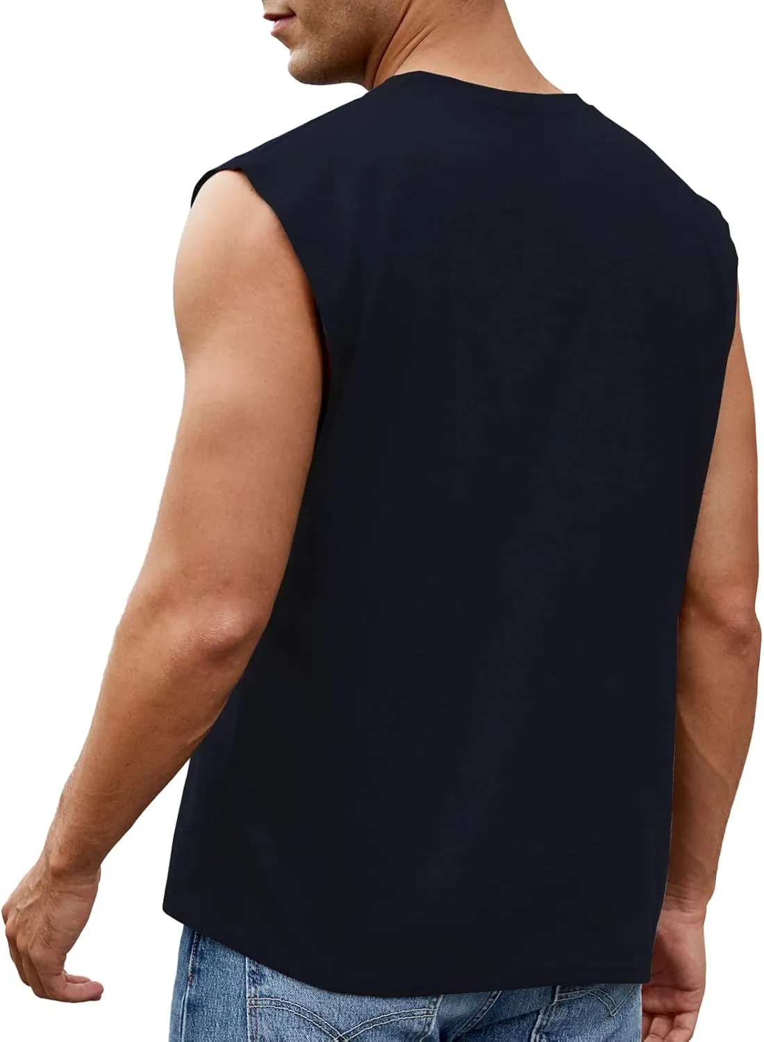 Men's Workout Tank Tops Casual Loose Fit Sleeveless Shirts Gym Muscle T-Shirts with Letter Graphic