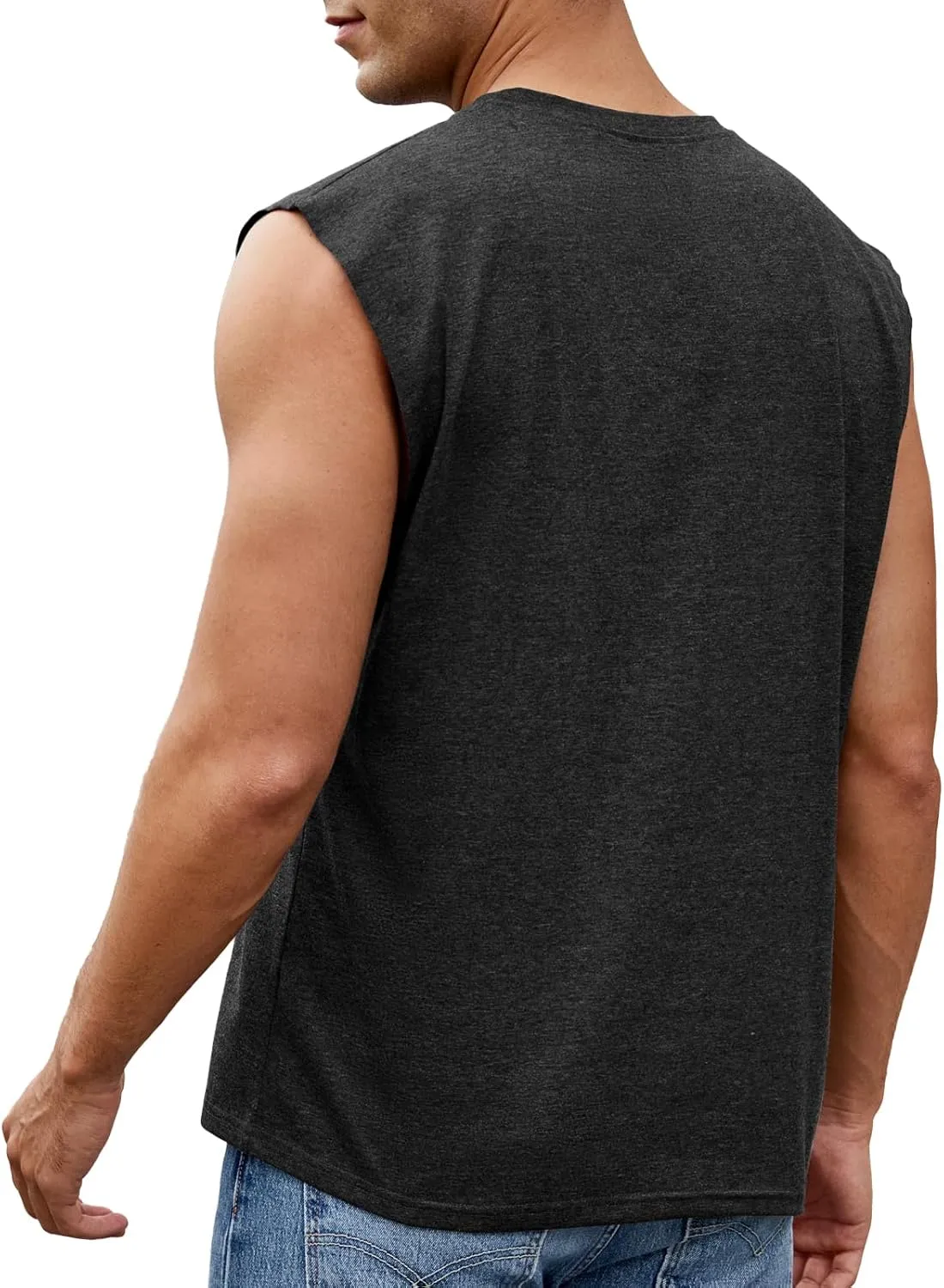 Men's Workout Tank Tops Casual Loose Fit Sleeveless Shirts Gym Muscle T-Shirts with Letter Graphic