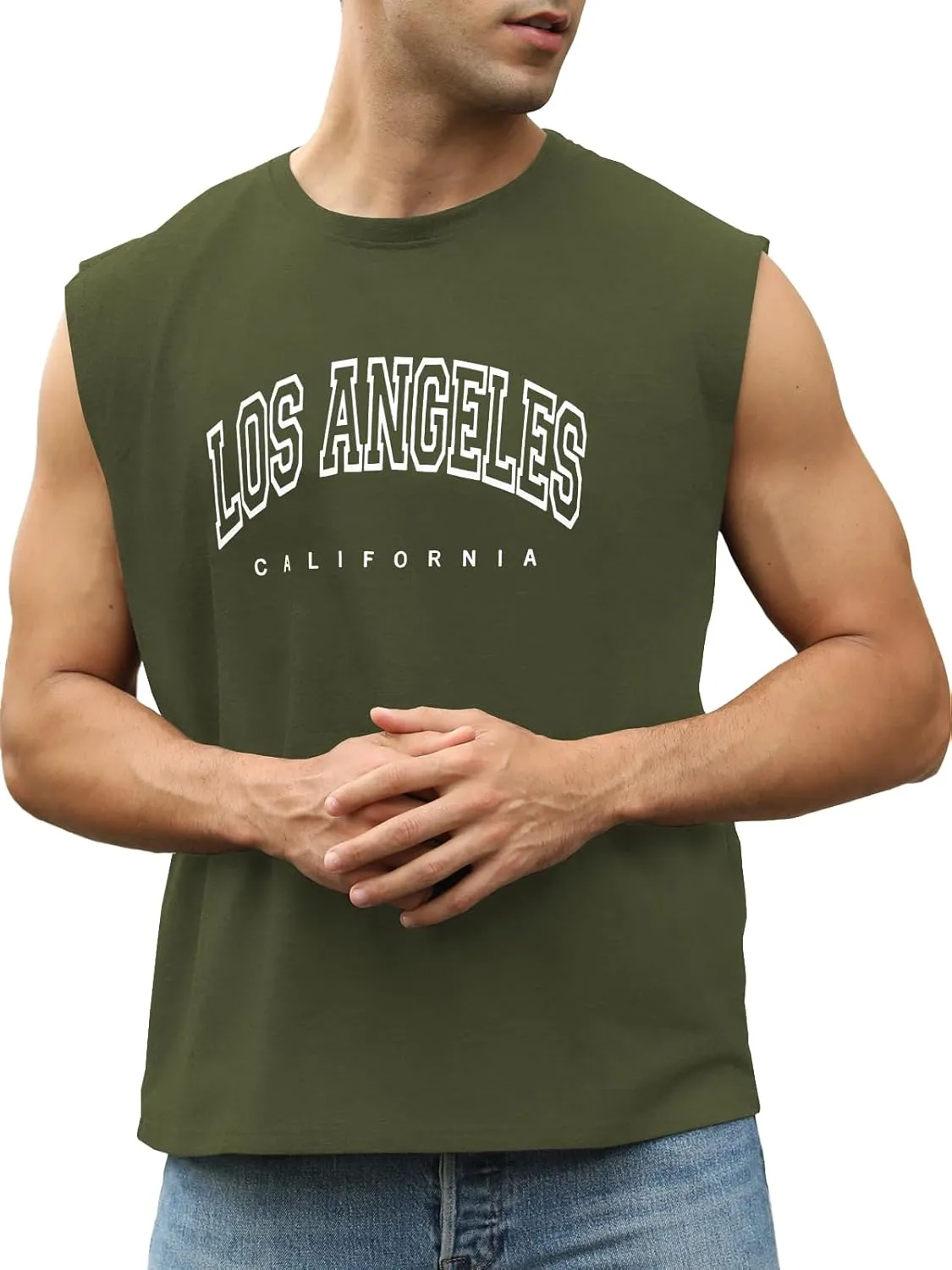 Men's Workout Tank Tops Casual Loose Fit Sleeveless Shirts Gym Muscle T-Shirts with Letter Graphic