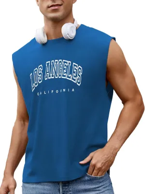 Men's Workout Tank Tops Casual Loose Fit Sleeveless Shirts Gym Muscle T-Shirts with Letter Graphic