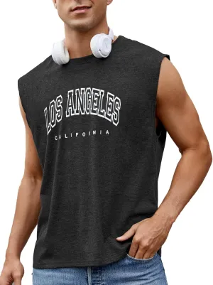 Men's Workout Tank Tops Casual Loose Fit Sleeveless Shirts Gym Muscle T-Shirts with Letter Graphic