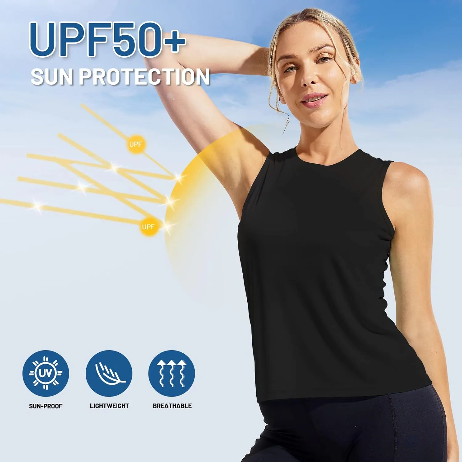 MIER Women's Sleeveless Workout Shirts UPF 50 Sun Protection Running Gym Tank Top Dry Fit Exercise Tennis Muscle Tee