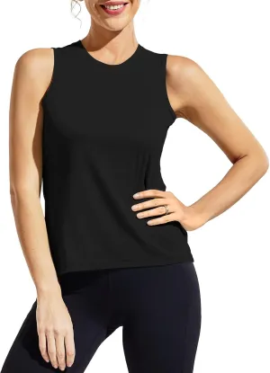 MIER Women's Sleeveless Workout Shirts UPF 50 Sun Protection Running Gym Tank Top Dry Fit Exercise Tennis Muscle Tee