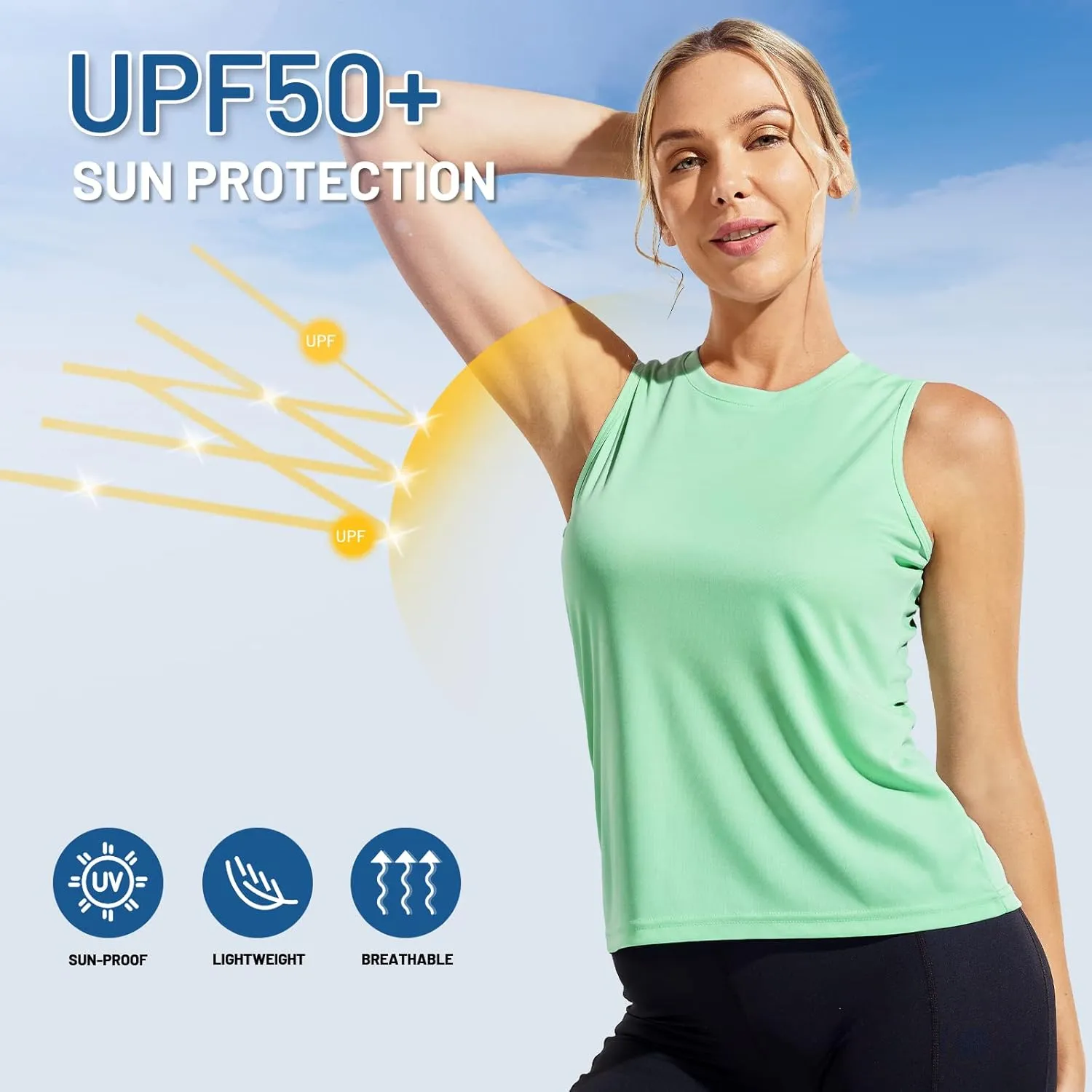 MIER Women's Sleeveless Workout Shirts UPF 50 Sun Protection Running Gym Tank Top Dry Fit Exercise Tennis Muscle Tee