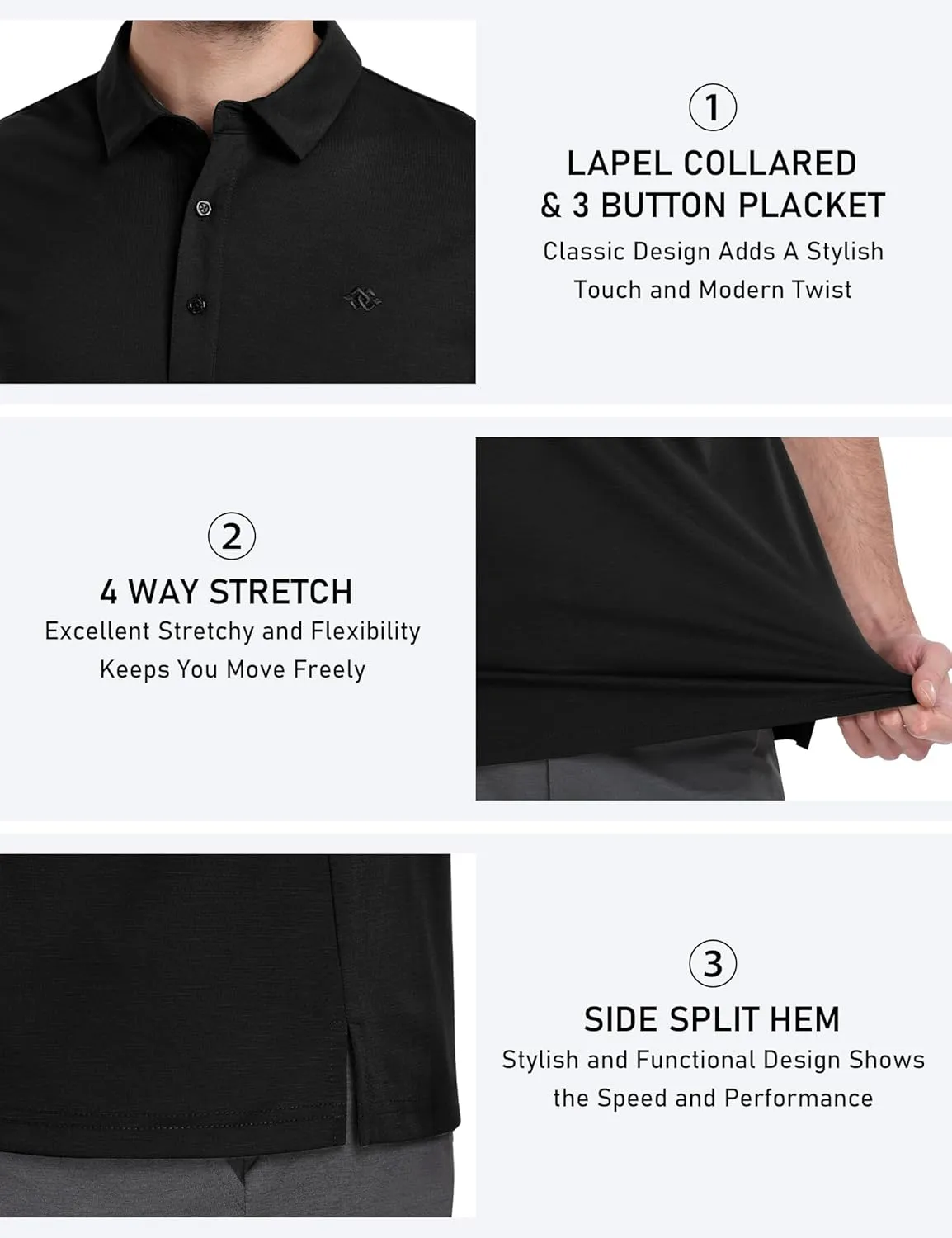 MoFiz Men's Henley Polo Shirts Short Sleeve Moisture Wicking Collarless Golf Polo Shirt Summer Casual