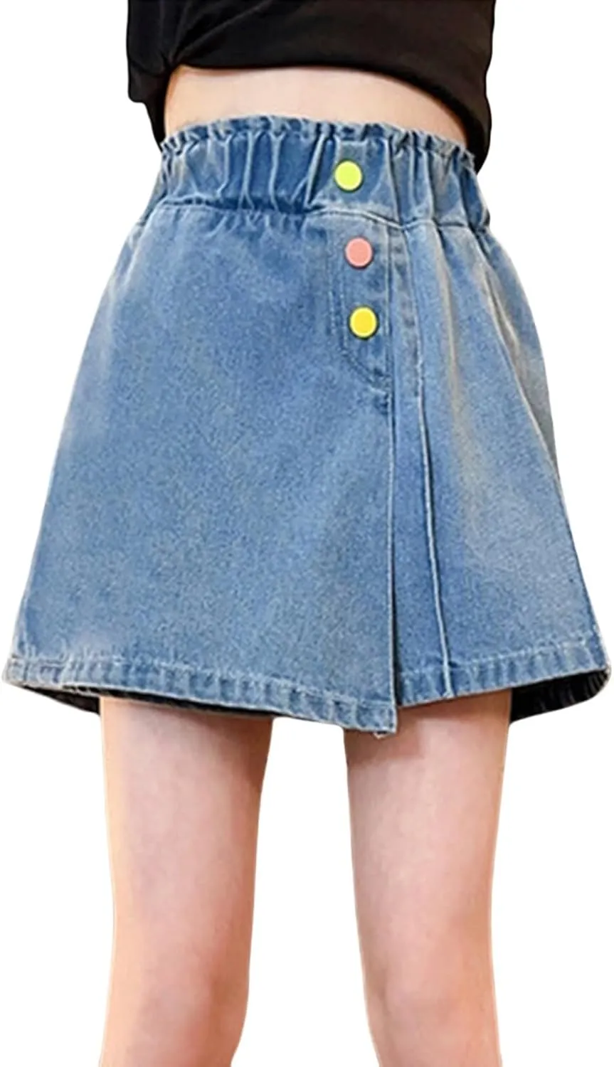Moonker Toddler Kids Girl Denim Skort Trendy Jeans Skirt High Waist Classic Denim Skirts Baby Soft A Line Jean