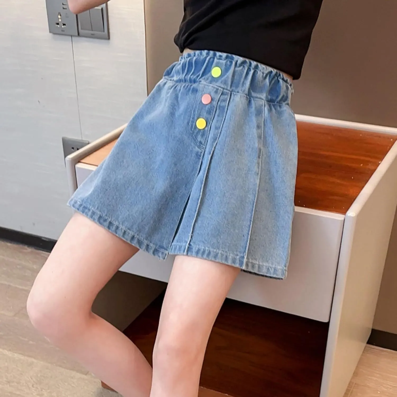 Moonker Toddler Kids Girl Denim Skort Trendy Jeans Skirt High Waist Classic Denim Skirts Baby Soft A Line Jean