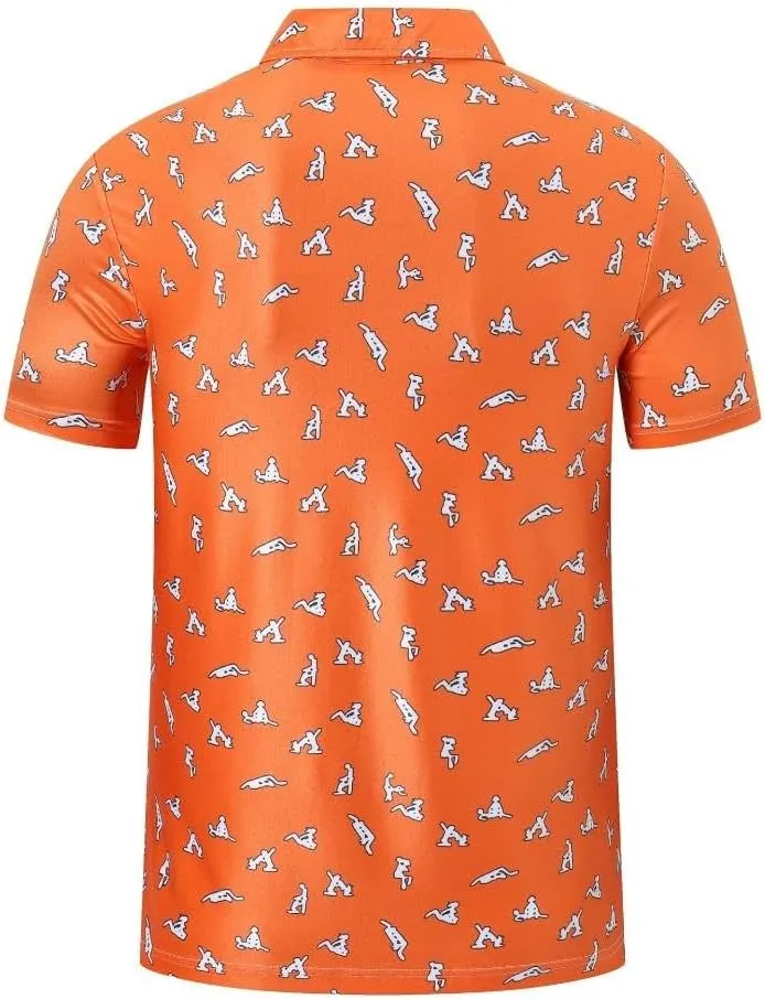MOXILYN Golf Shirts for Men Moisture Wicking Quick-Dry Print Short Sleeve Performance Golf Polos