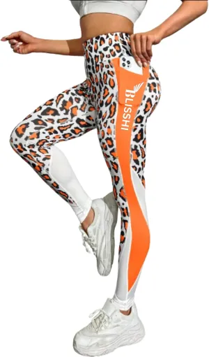 Multi-Color-Leopard Print High-Waisted Yoga Leggings with Pockets Tummy Control Running and Workout Pants for Women