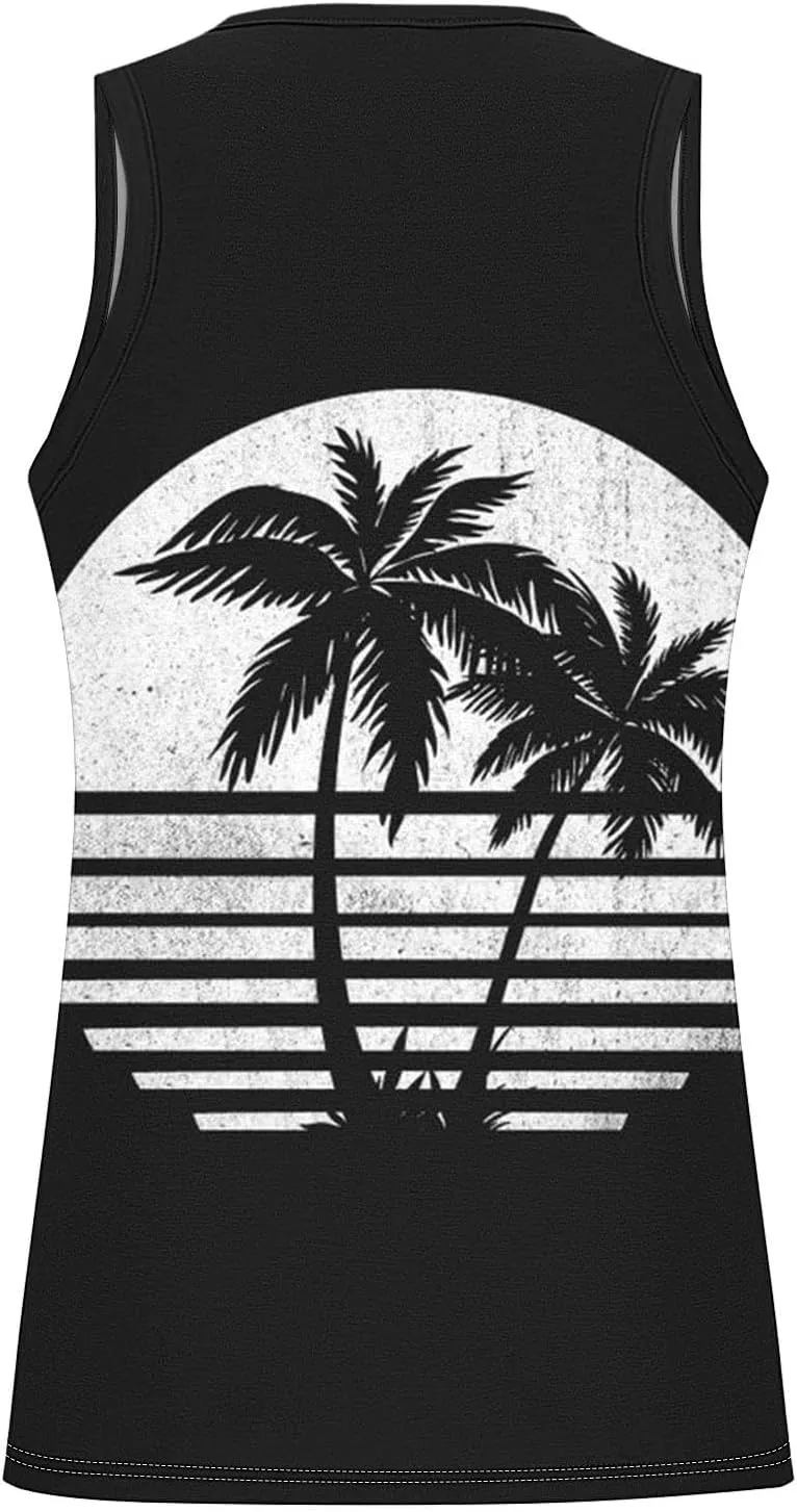 Muscularfit Big and Tall Graphic Tank Tops for Men Sleeveless Sunset Coconut Print Graphic Tee Shirts Casual Loose Pullover