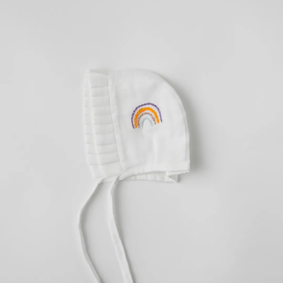Muslin Newborn Bonnet Caps (Blue & White)