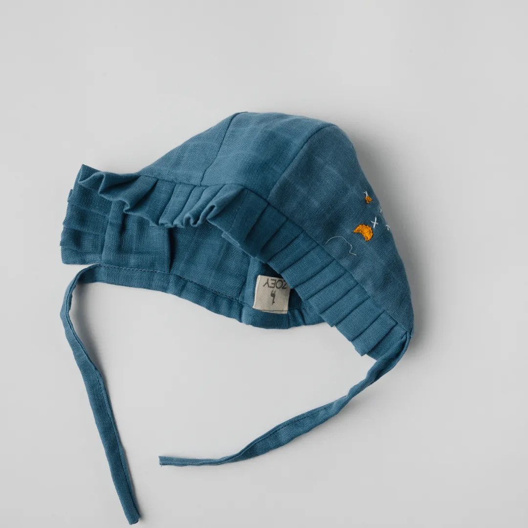Muslin Newborn Bonnet Caps (Blue & White)