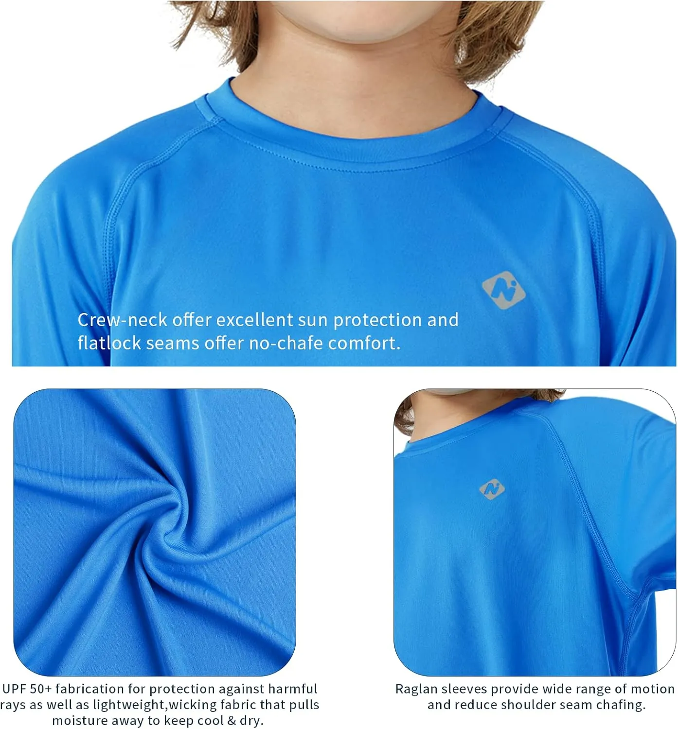 NAVISKIN Boy's UPF 50  Long Sleeve Shirts Rash Guard Swim Shirts Youth Lightweight Quick Dry Hiking Shirts