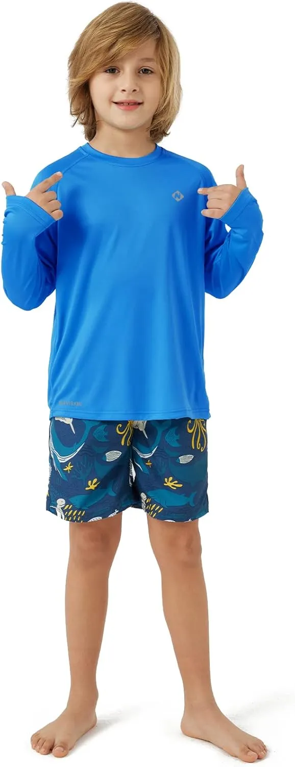 NAVISKIN Boy's UPF 50  Long Sleeve Shirts Rash Guard Swim Shirts Youth Lightweight Quick Dry Hiking Shirts