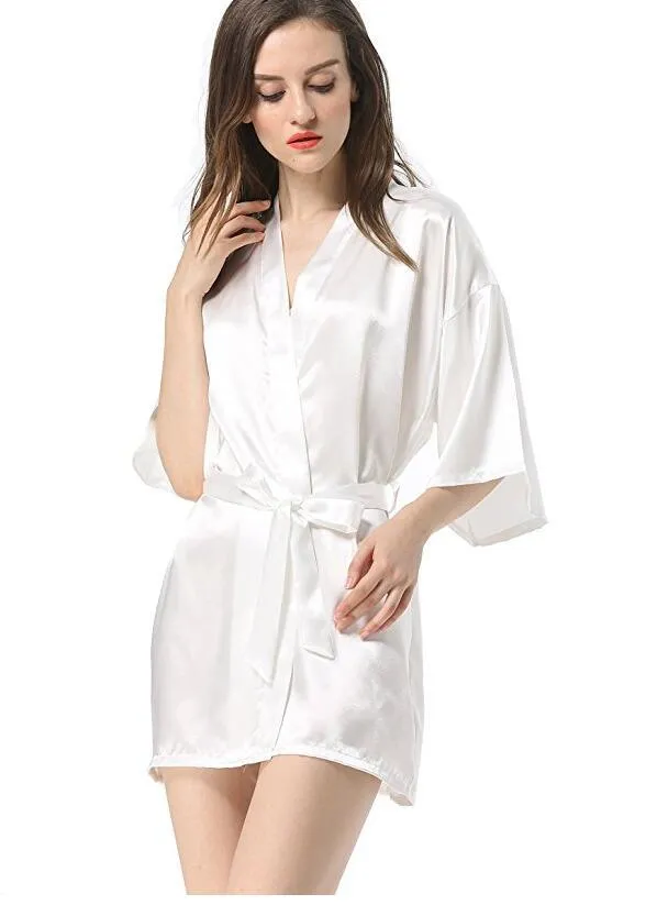 New Black Chinese Women's Faux Silk Robe Bath Gown Hot Sale Kimono Yukata Bathrobe Solid Color Sleepwear S M L XL XXL NB032