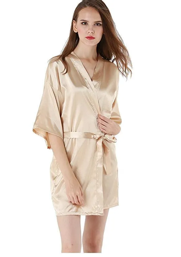 New Black Chinese Women's Faux Silk Robe Bath Gown Hot Sale Kimono Yukata Bathrobe Solid Color Sleepwear S M L XL XXL NB032
