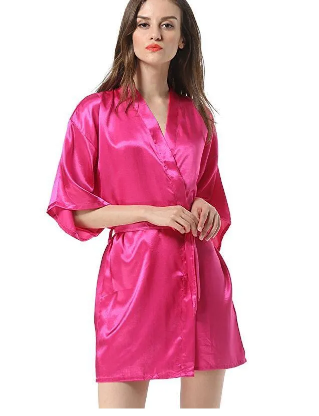 New Black Chinese Women's Faux Silk Robe Bath Gown Hot Sale Kimono Yukata Bathrobe Solid Color Sleepwear S M L XL XXL NB032