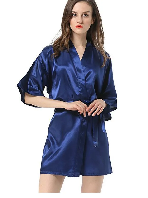 New Black Chinese Women's Faux Silk Robe Bath Gown Hot Sale Kimono Yukata Bathrobe Solid Color Sleepwear S M L XL XXL NB032