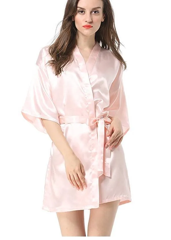 New Black Chinese Women's Faux Silk Robe Bath Gown Hot Sale Kimono Yukata Bathrobe Solid Color Sleepwear S M L XL XXL NB032