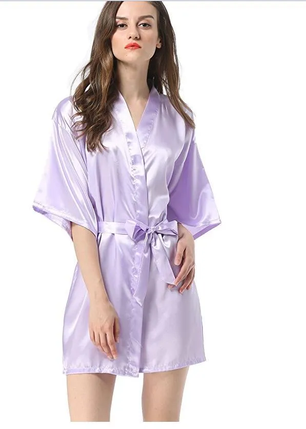 New Black Chinese Women's Faux Silk Robe Bath Gown Hot Sale Kimono Yukata Bathrobe Solid Color Sleepwear S M L XL XXL NB032