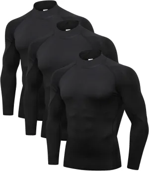 Odoland Mens 3 Pack Compression Long Sleeve Shirts, Athletic Workout Shirts, Sports Undershirt Quick Dry Base Layer Top