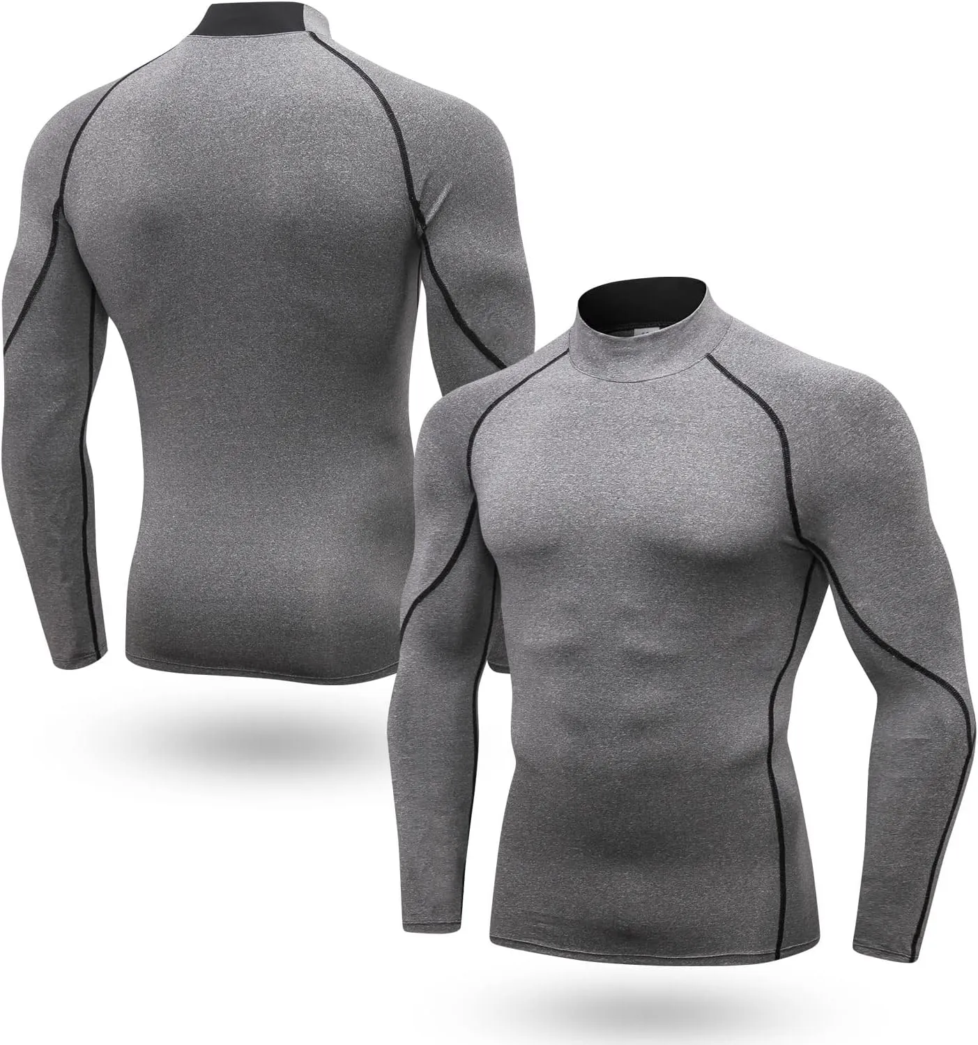 Odoland Mens 3 Pack Compression Long Sleeve Shirts, Athletic Workout Shirts, Sports Undershirt Quick Dry Base Layer Top
