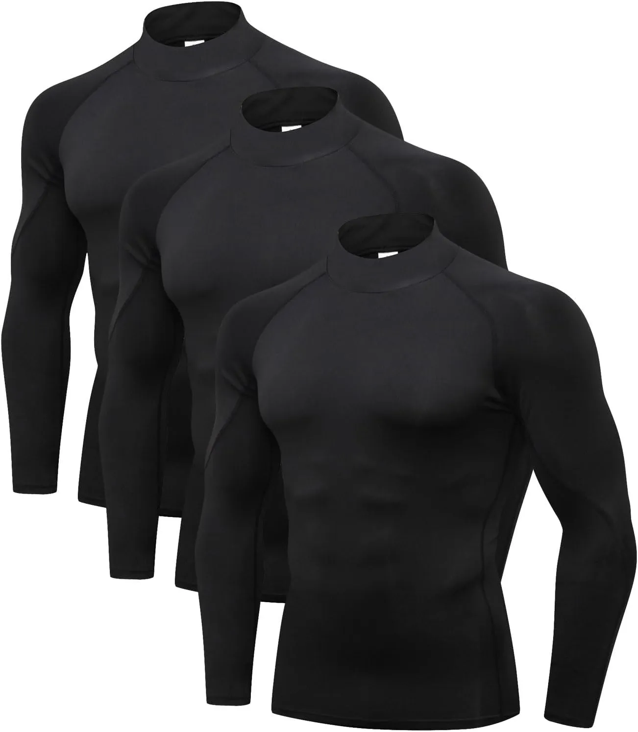 Odoland Mens 3 Pack Compression Long Sleeve Shirts, Athletic Workout Shirts, Sports Undershirt Quick Dry Base Layer Top