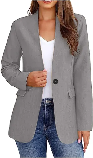Office Jacket For Women 2024 Professional Blazer Work Lapel Button Down Solid Elegant Long Sleeve Dressy Jackets