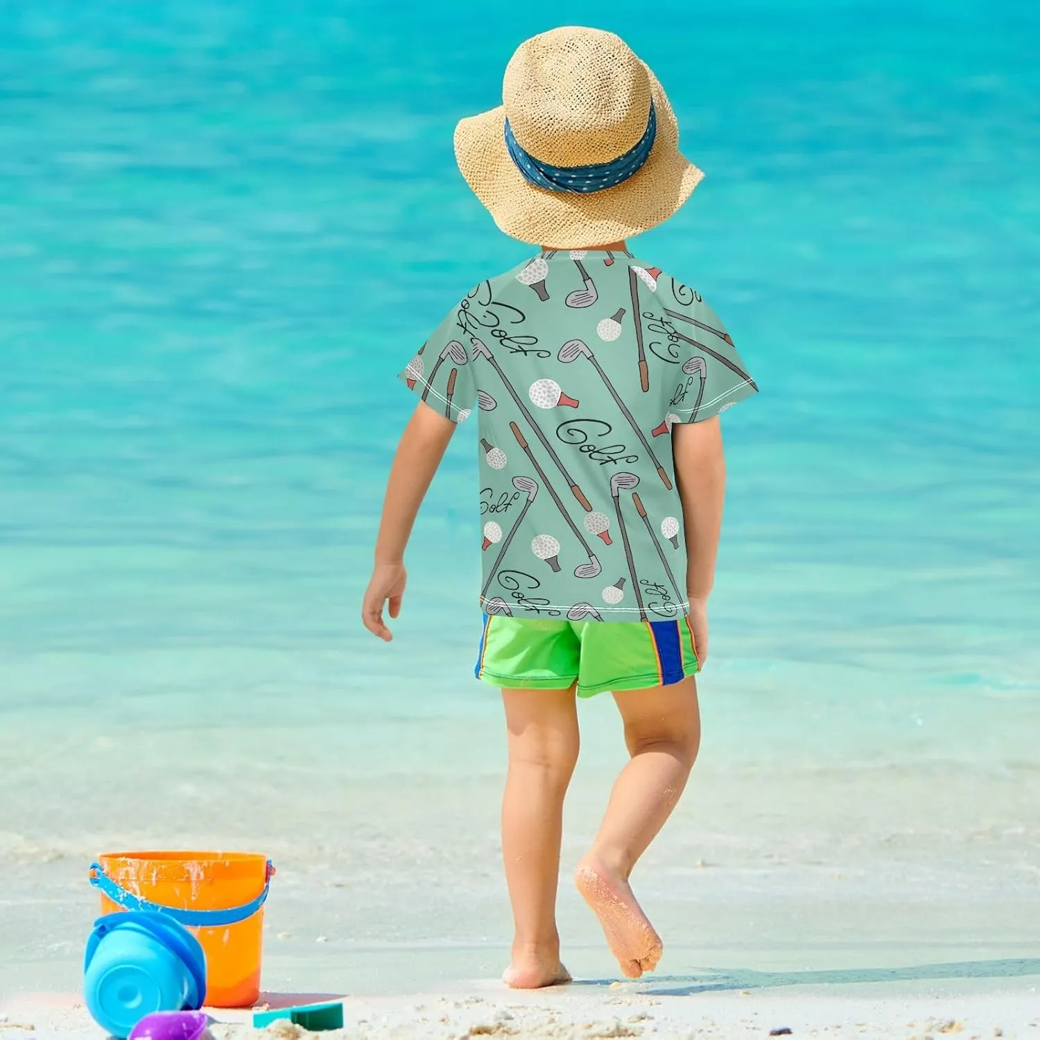 Ollabaky Short Sleeve Boys Rash Guard Swim Shirts Quick Dry Swimwear UPF 50  Toddler Kids Water Shirt