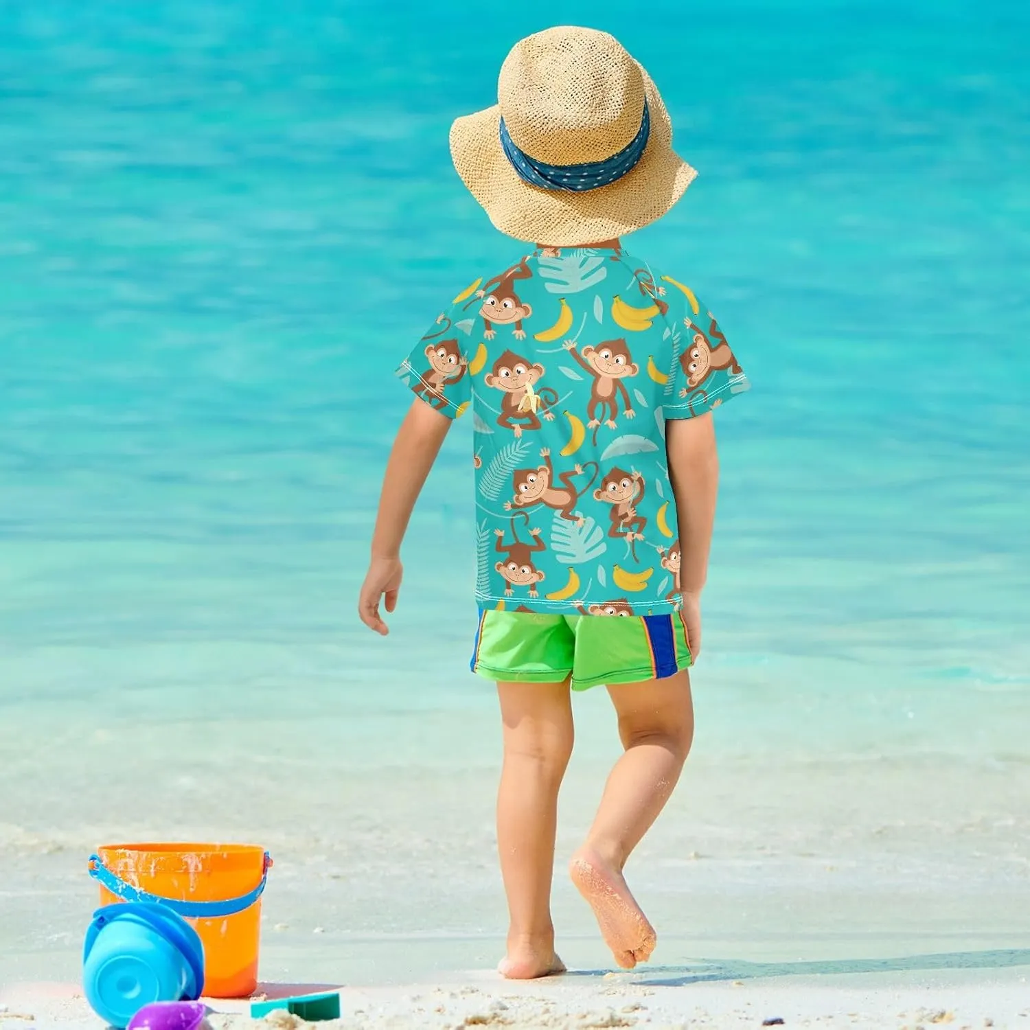 Ollabaky Short Sleeve Boys Rash Guard Swim Shirts Quick Dry Swimwear UPF 50  Toddler Kids Water Shirt