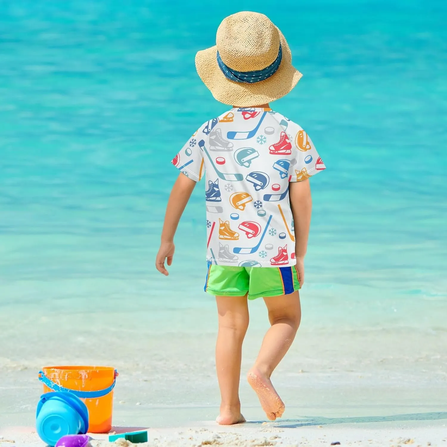 Ollabaky Short Sleeve Boys Rash Guard Swim Shirts Quick Dry Swimwear UPF 50  Toddler Kids Water Shirt