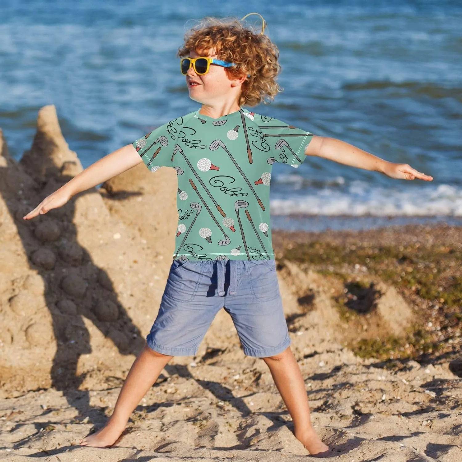 Ollabaky Short Sleeve Boys Rash Guard Swim Shirts Quick Dry Swimwear UPF 50  Toddler Kids Water Shirt