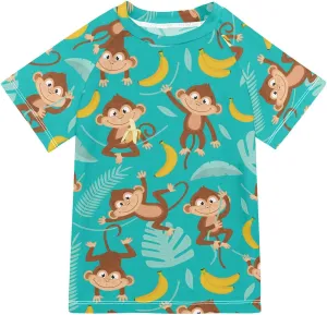 Ollabaky Short Sleeve Boys Rash Guard Swim Shirts Quick Dry Swimwear UPF 50  Toddler Kids Water Shirt