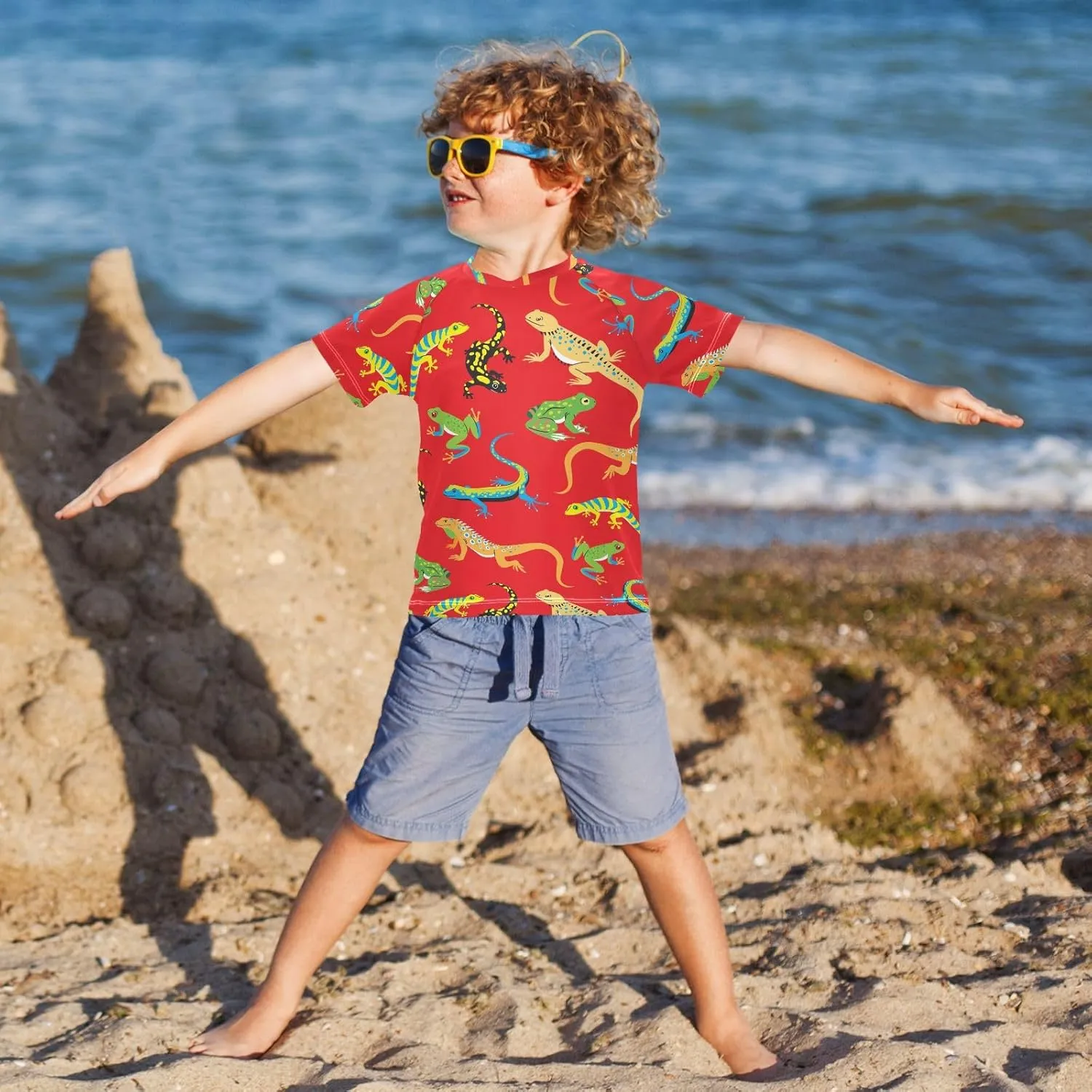 Ollabaky Short Sleeve Boys Rash Guard Swim Shirts Quick Dry Swimwear UPF 50  Toddler Kids Water Shirt