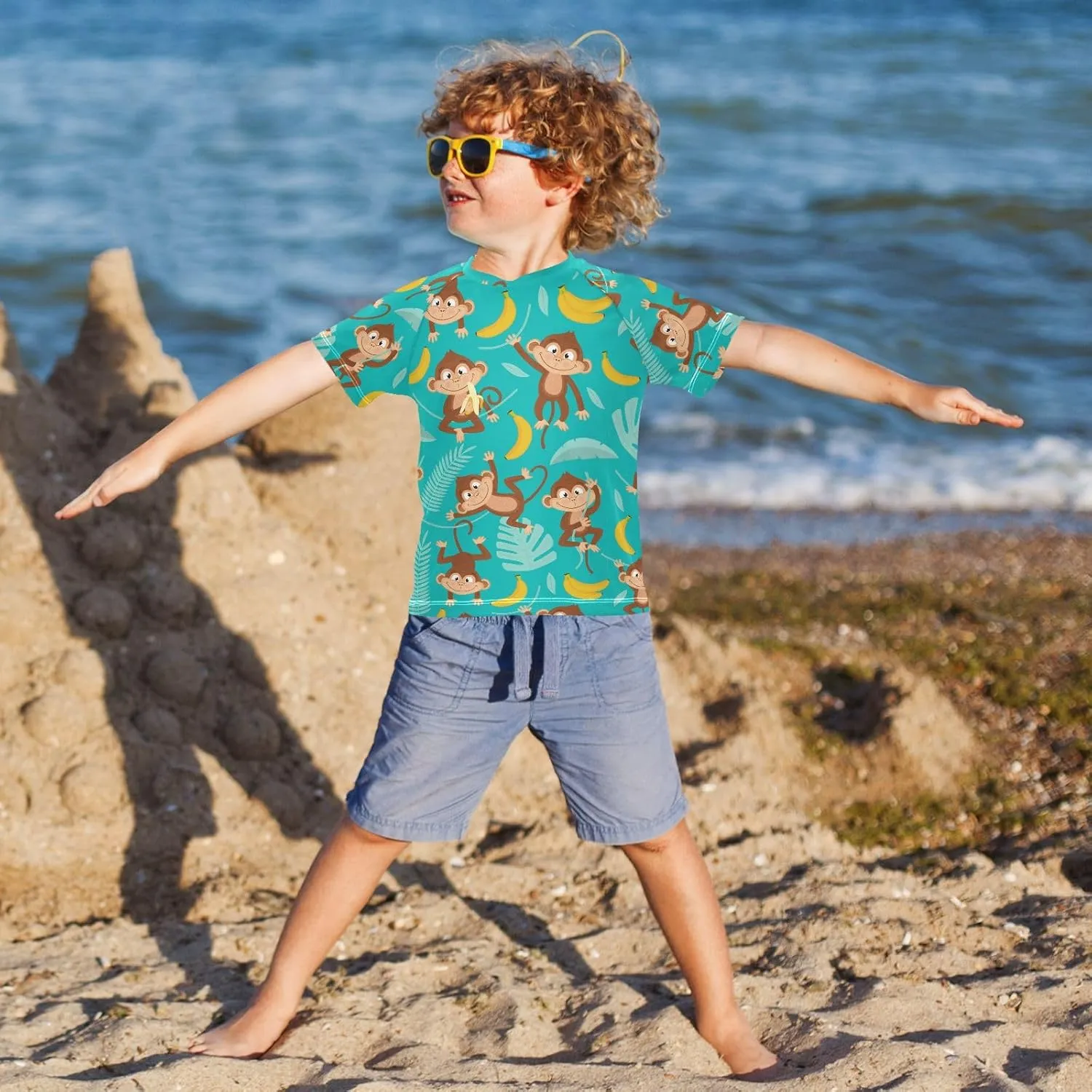 Ollabaky Short Sleeve Boys Rash Guard Swim Shirts Quick Dry Swimwear UPF 50  Toddler Kids Water Shirt