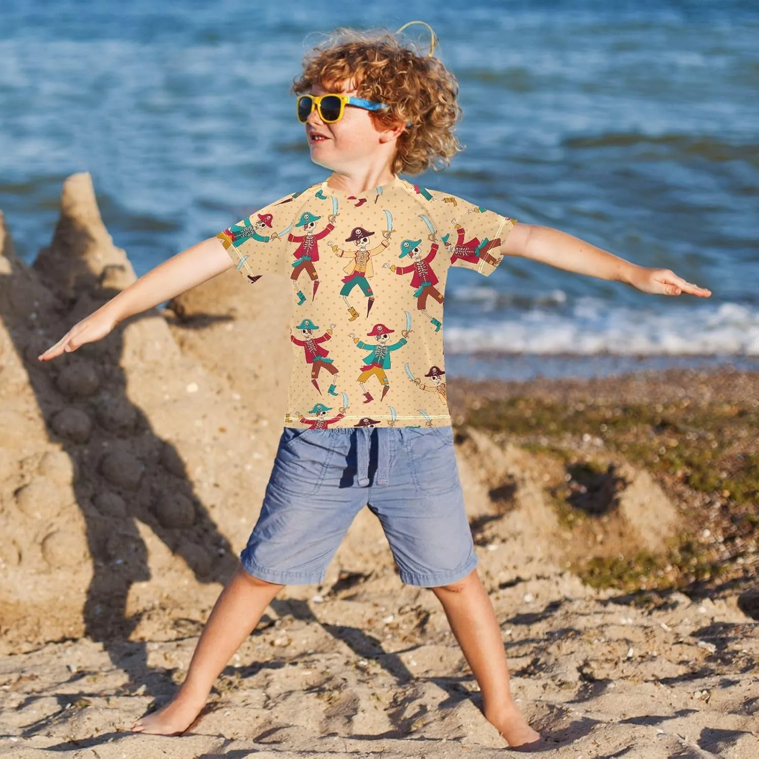 Ollabaky Short Sleeve Boys Rash Guard Swim Shirts Quick Dry Swimwear UPF 50  Toddler Kids Water Shirt