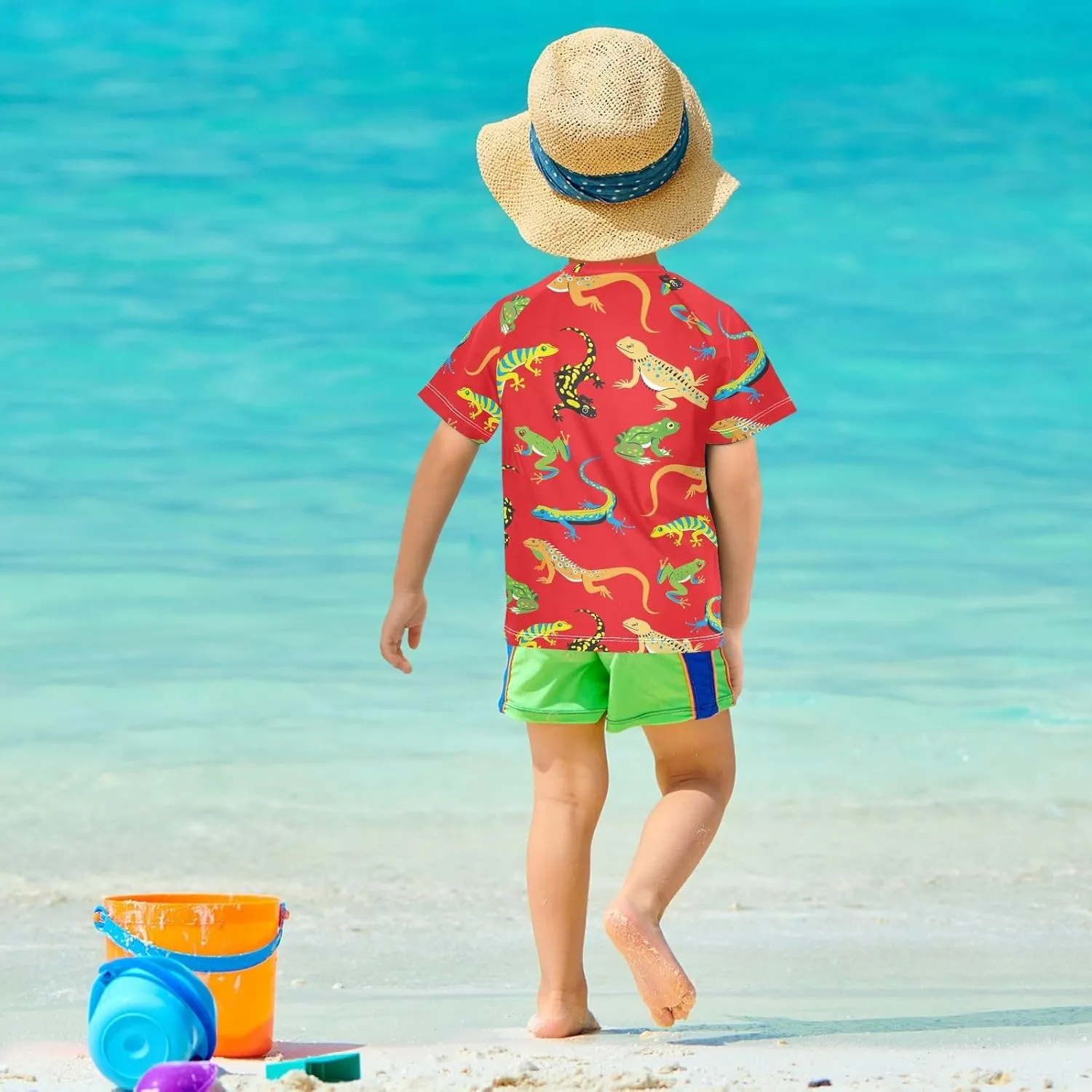 Ollabaky Short Sleeve Boys Rash Guard Swim Shirts Quick Dry Swimwear UPF 50  Toddler Kids Water Shirt