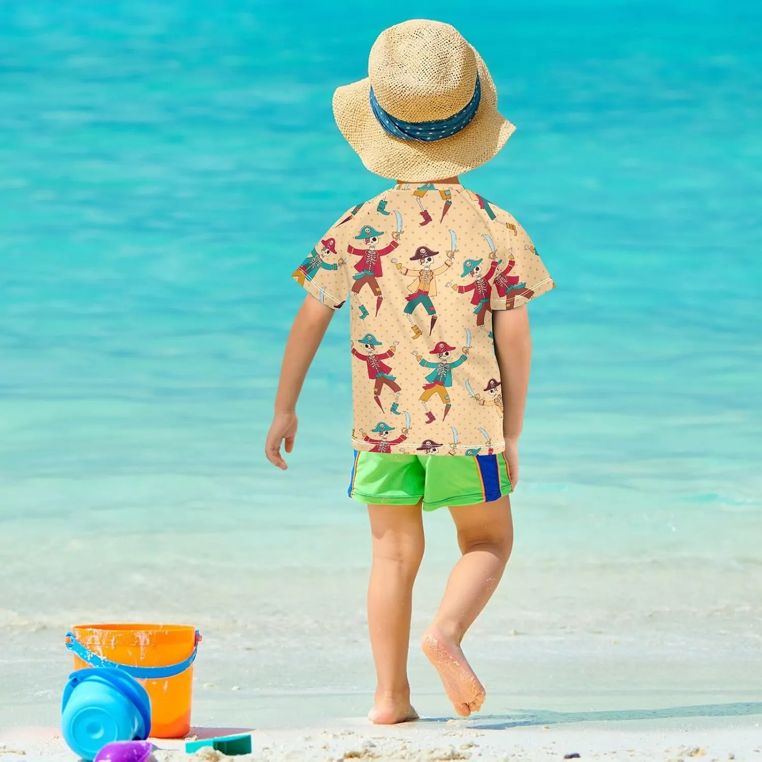 Ollabaky Short Sleeve Boys Rash Guard Swim Shirts Quick Dry Swimwear UPF 50  Toddler Kids Water Shirt