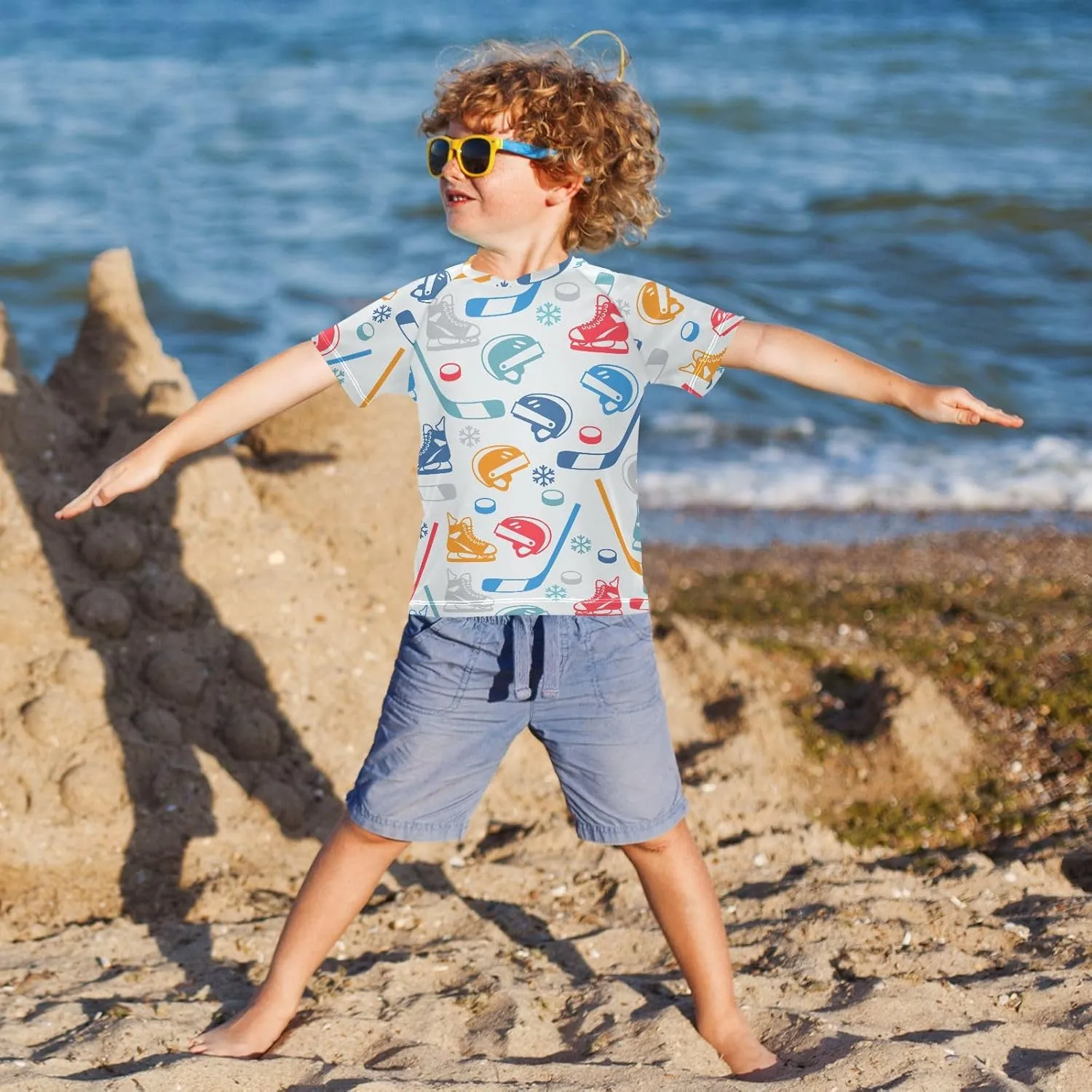 Ollabaky Short Sleeve Boys Rash Guard Swim Shirts Quick Dry Swimwear UPF 50  Toddler Kids Water Shirt