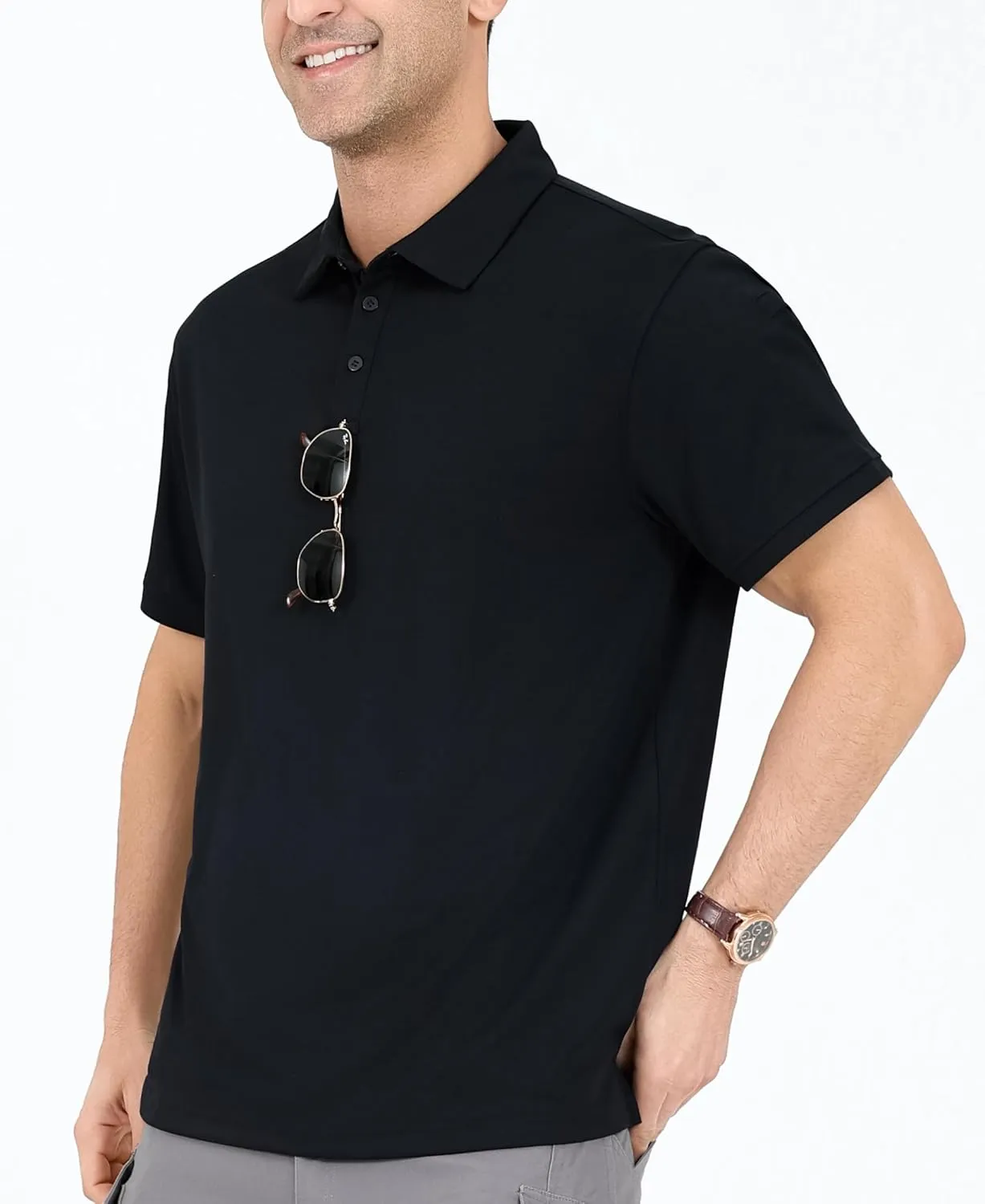 OYGSieg 5 Pack Mens Polo Shirts Quick Dry Performance Tactical Short Sleeve Golf Polo Shirts Casual Stylish Collared T-Shirts
