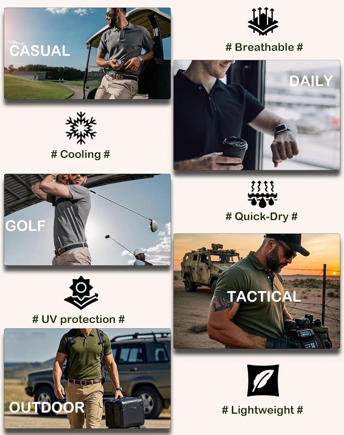 OYGSieg 5 Pack Mens Polo Shirts Quick Dry Performance Tactical Short Sleeve Golf Polo Shirts Casual Stylish Collared T-Shirts