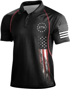 Patriotic American Flag Shirts for Men 1776 Independence Day 4th of July USA Short Sleeve Polo Shirt(S-3XL)