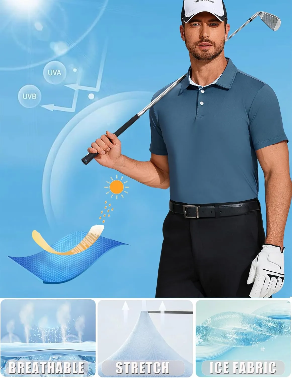 PINSPARK Mens Polo Shirts Short Sleeve Moisture Wicking Dry Fit Performance Casual Collared Polo Golf Shirts for Men
