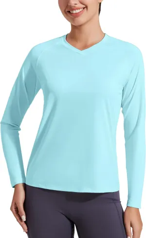 Pioneer Camp Women's UV Sun Protection SPF Shirt V Neck UPF 50  Long Sleeve Workout Tops Quick Dry Rash Guard Hiking Running