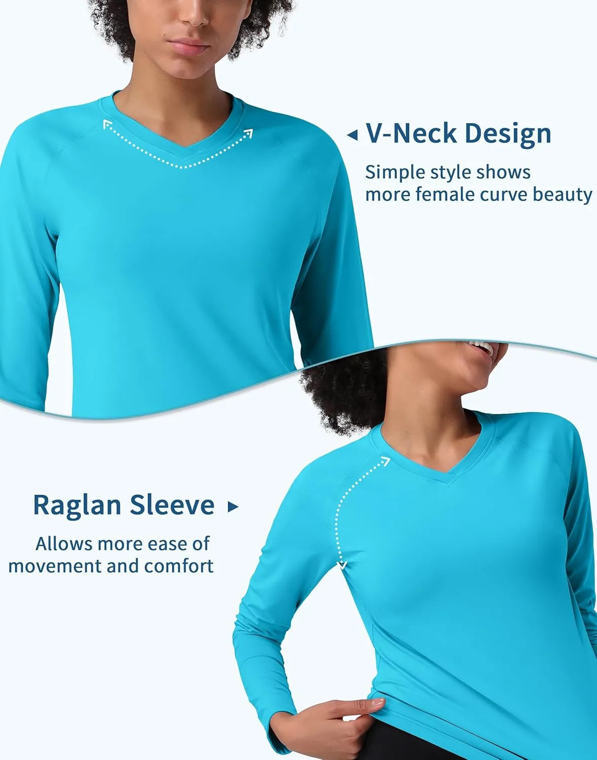 Pioneer Camp Women's UV Sun Protection SPF Shirt V Neck UPF 50  Long Sleeve Workout Tops Quick Dry Rash Guard Hiking Running