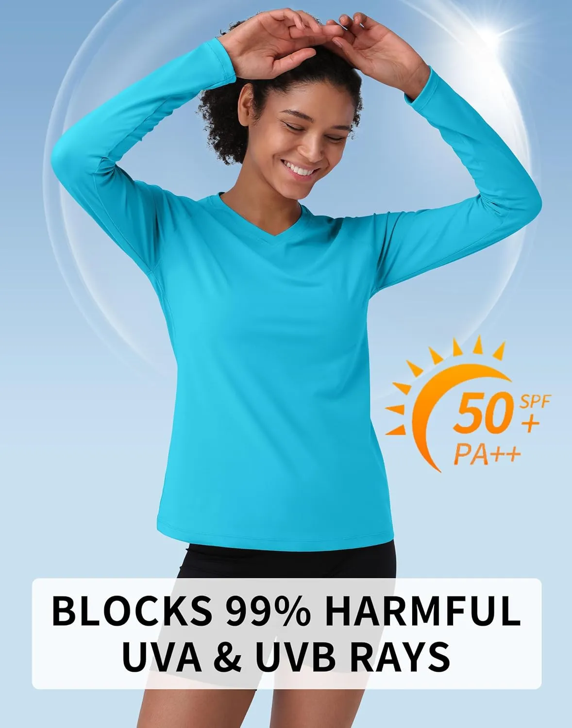 Pioneer Camp Women's UV Sun Protection SPF Shirt V Neck UPF 50  Long Sleeve Workout Tops Quick Dry Rash Guard Hiking Running