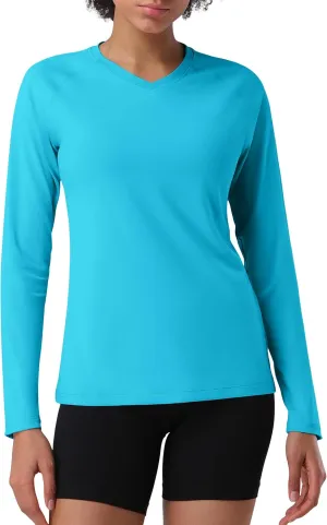 Pioneer Camp Women's UV Sun Protection SPF Shirt V Neck UPF 50  Long Sleeve Workout Tops Quick Dry Rash Guard Hiking Running
