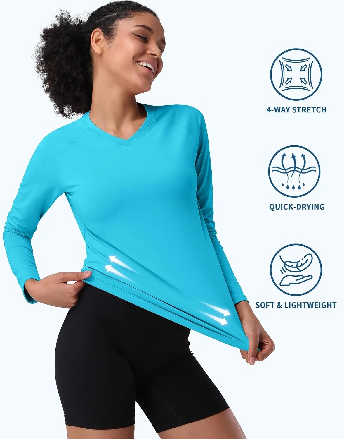 Pioneer Camp Women's UV Sun Protection SPF Shirt V Neck UPF 50  Long Sleeve Workout Tops Quick Dry Rash Guard Hiking Running